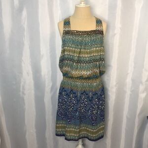 Angie Blue Bohemian Floral Print Studded  Mini Dress   Size L